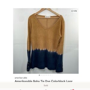 Amerikanable Boho Tie Dye Colorblock Long Sleeve popover size Large
